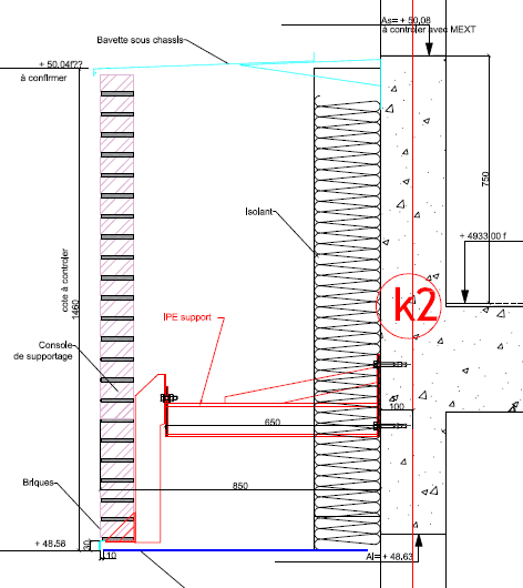 Hôpital st perine : nu façade a +85cm du GO